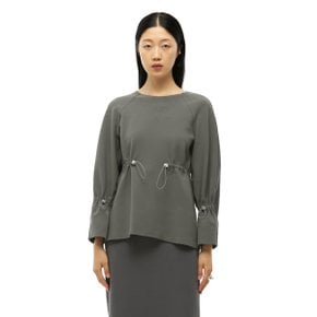 Zelia Shirring Blouse_Sage Khaki+Ash Gray