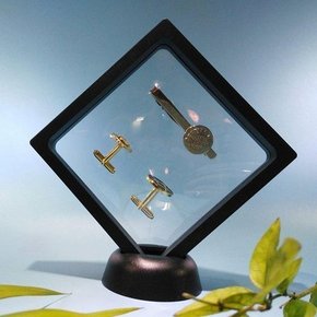 검정색 14X14cm 양면 기념콘 전시대 입체액자 프레임 투명 공중부양 플로팅 진열대 장식