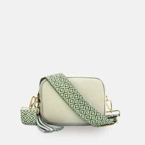 4867183 Apatchy London Light Grey Leather Crossbody Bag With Pistachio Cross-Stitch Strap