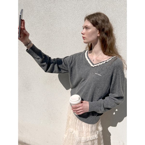 프릴 라인 니트_그레이