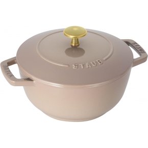 staub 스토우브 [와나베 린넨 M 18cm 황동 노브 사양] 양손 주물 법랑 냄비 밥솥 2합 IH대응