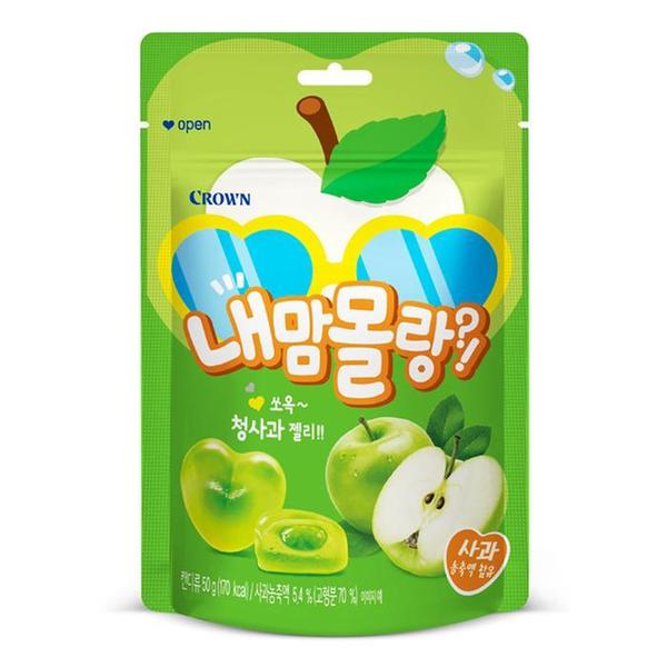 확대된 대표 크라운 내맘몰랑 젤리 50g 청 사과 젤리 편의점젤리 이색디저트 스튜디오간식 회의용간식 웨딩촬영간식(1)