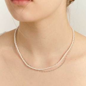 [In513]Layerd Pearl Chain Silver Necklace