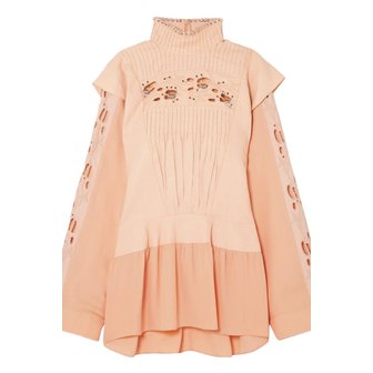 끌로에 Embellished broderie anglaise linen and cady turtleneck blouse 오렌지 1392478370987