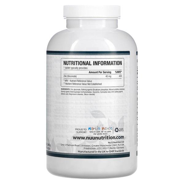 [해외직구]누유뉴트리션 징크 아연 40mg 365비건정 Nu U Nutrition Zinc 40 mg 365 Vegan Tablets