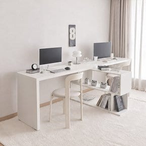코넬 이지 2400 2인용 공간분리 코너 2단 책상 책장 세트 DDW078C