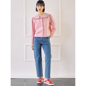 Big Collar Frill Blouse-Red Stripe