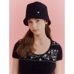 heart symbol wool bucket hat_black