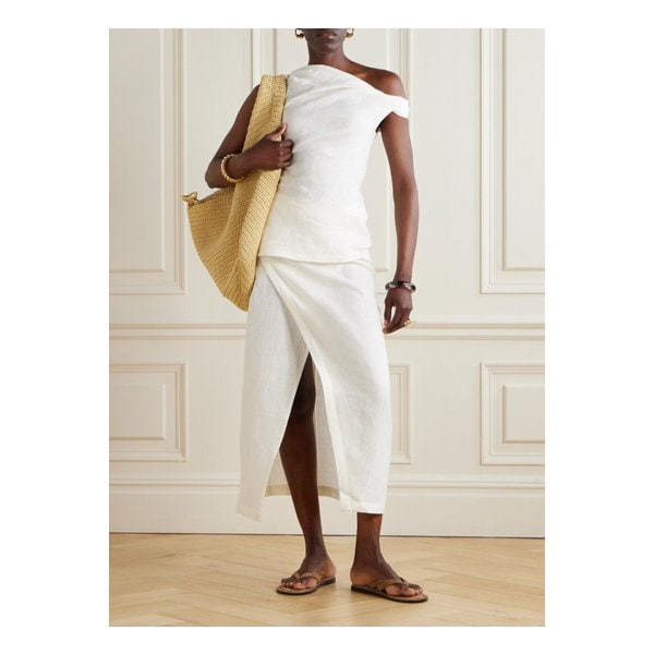 페이스풀 수이스 랩 이펙트 리넨 미디 스커트 화이트 46376663162870887