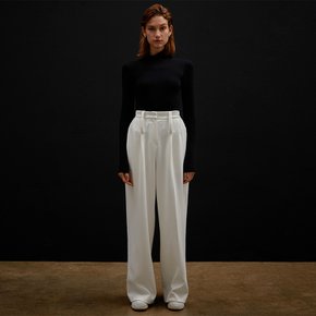 BELTED POINTED WIDE-LEG TROUSERS WHITE