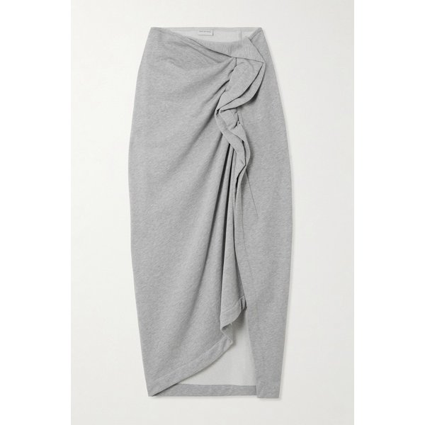 개더 러플 어시메트릭 코튼 저지 미디 스커트 46376663162959067