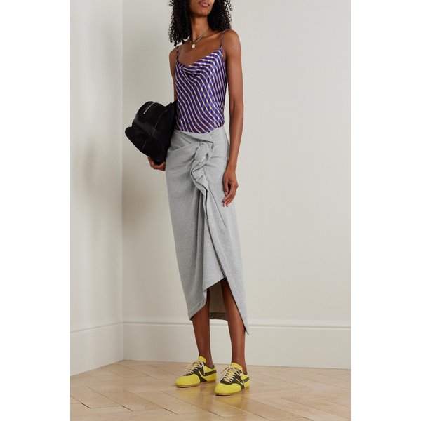 개더 러플 어시메트릭 코튼 저지 미디 스커트 46376663162959067