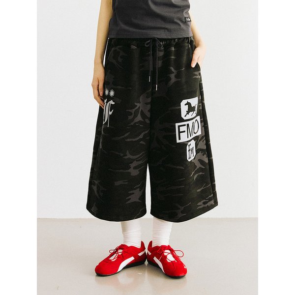 트레블 카모 버뮤다 스웨트 팬츠 [블랙]