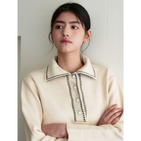 Stitch collar button knit - ivory