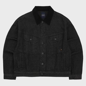 CORDUROY COLLAR DENIM JACKET [BLACK]