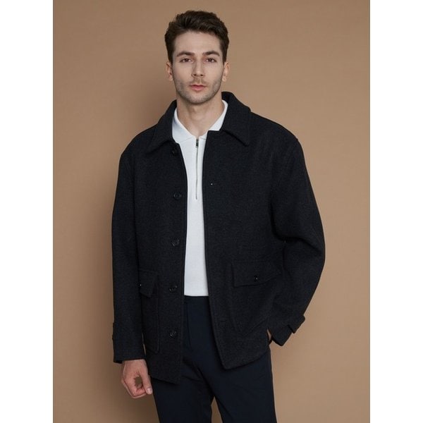 [XL~4XL]울 블렌드 하프 코트_차콜