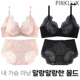 핑크룩 극찬볼륨업 폴인러브 말랑몰드 노와이어 브라팬티4종SET_P301339714