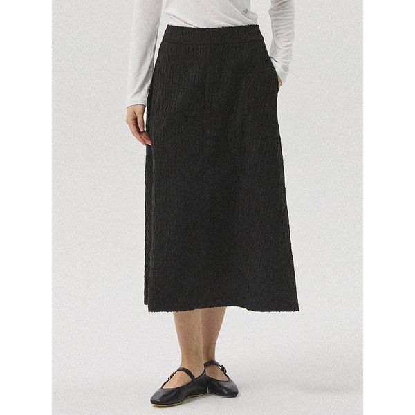 Selon Crinkle Textured Long Skirt_BLACK