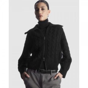 4819527 COS Cable-Knit Wool Zip-Up Jacket - Black Dark