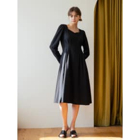 WED_Peach collar waist pleated dress_BLACK