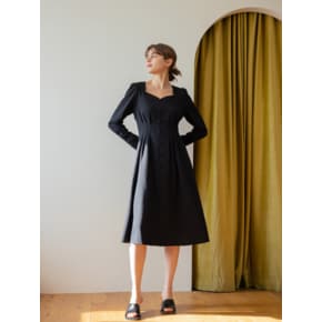 WED_Peach collar waist pleated dress_BLACK