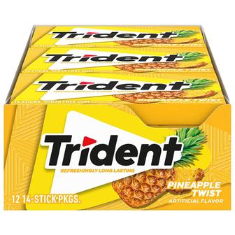  미국직구 Trident 트라이던트 파인애플 트위스트 무성탕 껌 14피스 12팩