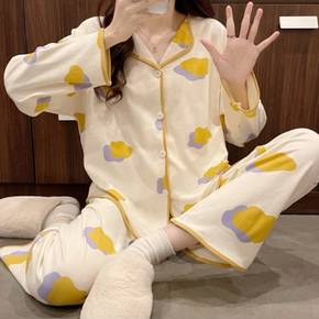 / NT1288 구름 패턴 카라 긴팔 파자마 세트