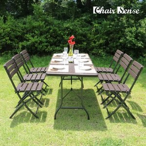 체어센스 벨리체 우드 테이블 1800 사각 6인 체어 세트 야외 접이식 의자 베란다 테라스 카페 펜션 마당