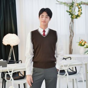 교복몰 보풀방지 브라운 화이트라인 교복조끼 남자 _P343223919