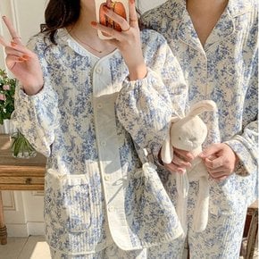 1+1 블루 누빔 커플 수면 잠옷 파자마 세트