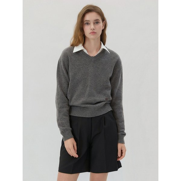 Lambswool V-Neck Knit Charcoal Grey AT5SWF032CG
