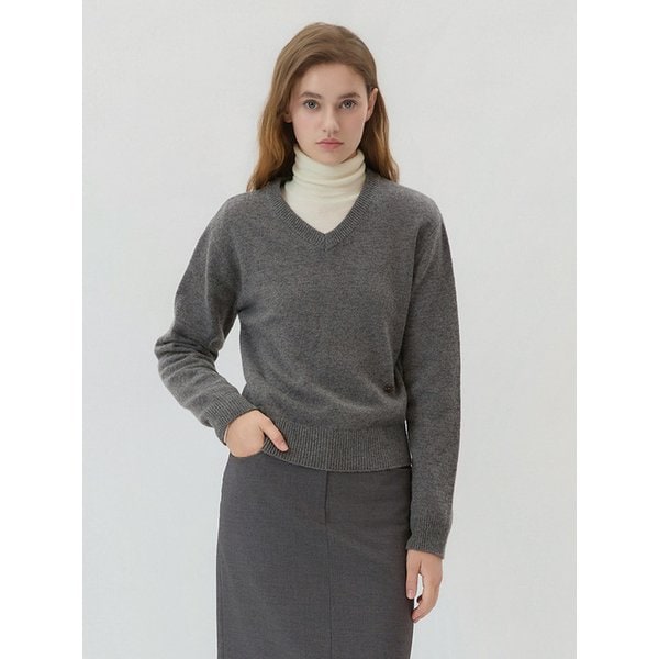 Lambswool V-Neck Knit Charcoal Grey AT5SWF032CG