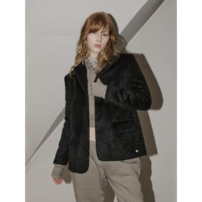 MOHAIR BUTTON HALF COAT - BLACK