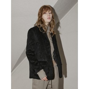 MOHAIR BUTTON HALF COAT - BLACK