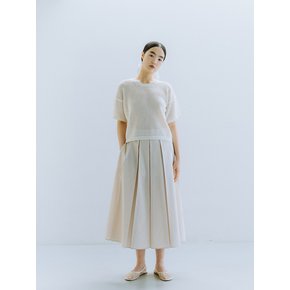 TEXTURED PLEATS SKIRT_PALE BEIGE