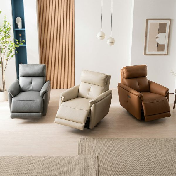 라운지 전동1인 3모터 이태리 천연통가죽 리클라이너 소파(카멜브라운) KC4113 (수도