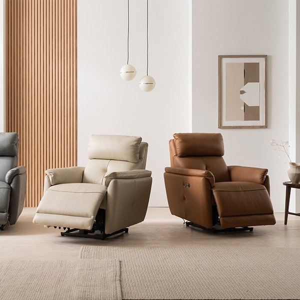 라운지 전동1인 3모터 이태리 천연통가죽 리클라이너 소파(카멜브라운) KC4113 (수도