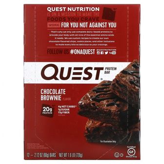  Quest Nutrition 프로틴바 초콜릿 브라우니 바 12개 개당 60g(2.12oz)