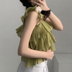 제니퍼 플레어 시스루 캉캉 민소매 나시 스트랩 블라우스4color