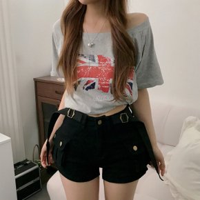 유니언 잭 오프숄더 반팔 티셔츠3color