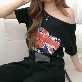유니언 잭 오프숄더 반팔 티셔츠3color