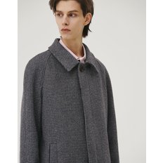 WOOL LONG SINGLE COAT CHECK BLUE