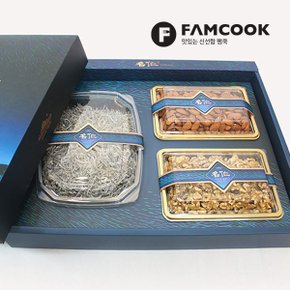 [바로배송][팸쿡]멸치 견과 명작 선물세트 (지리멸치 500g, 아몬드 600g, 호두 400g)/전용쇼핑백증정