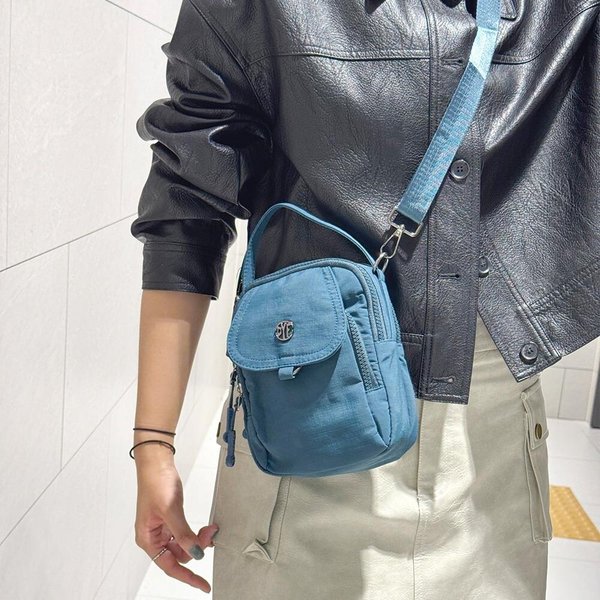 [옷자락] 여성 심플 면혼방 지퍼 탈착 스트랩 미니 크로스백