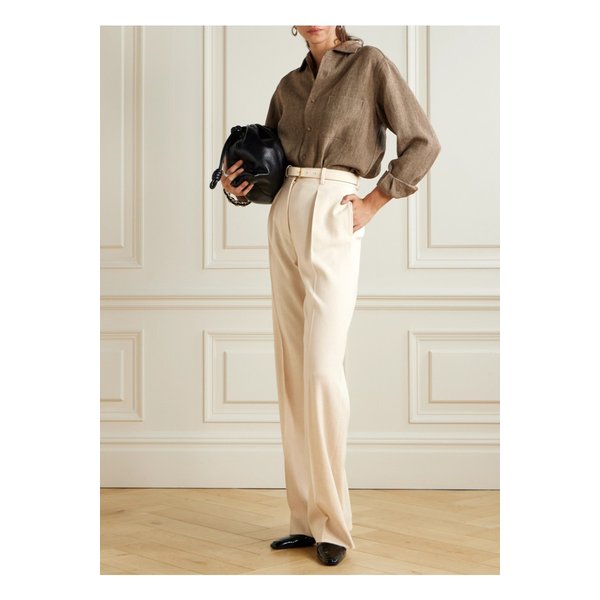 에드워드 플리츠 리넨 울 혼방 트윌 와이드 팬츠 크림 46376663162891060