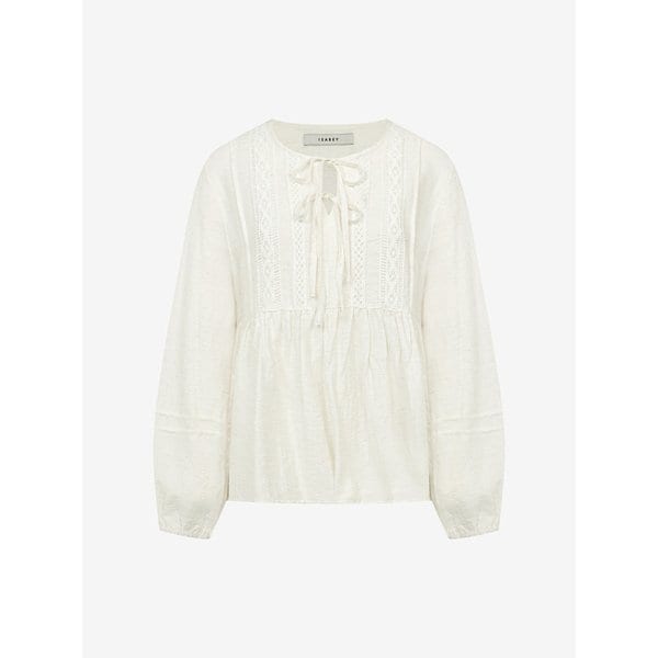 린넨 혼방 핀턱 리본 페플럼 블라우스 (VMBAC2408)