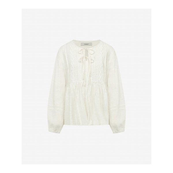 린넨 혼방 핀턱 리본 페플럼 블라우스 (VMBAC2408)