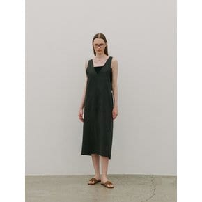 Two-Way Wrap Sleeveless Long Linen Dress Charcoal