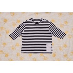 EARTH SMILE STRIPED 3/4 SLEEVE SHIRT [BLACK/WHITE]