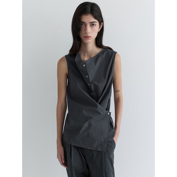 Sleeveless Wrap shirt _ charcoal